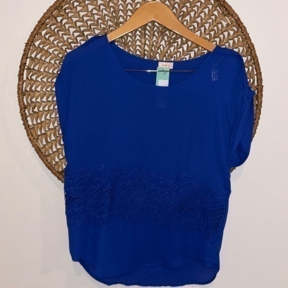 Pixley Eskiva crochet cutout blouse cobalt blue size small nwt - Picture 1 of 5